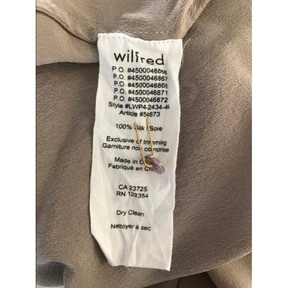 WILFRED Desaix Long Sleeve 100% Silk Top Blouse Size Small Taupe Cream Lace Trim - Picture 8 of 8